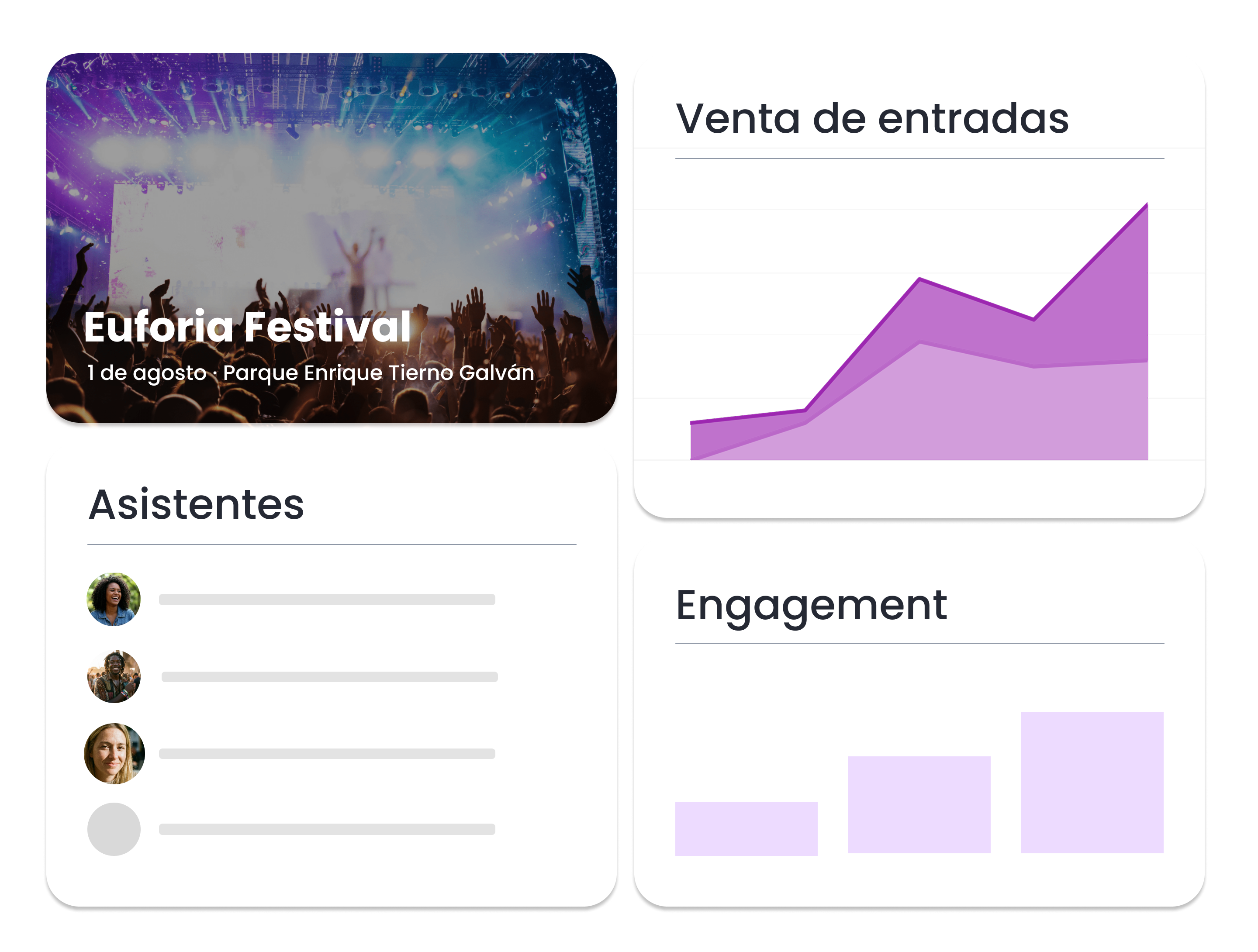 Vende más entradas para tu evento, más rápido - Ejecuta campañas que agoten tus shows. Genera demanda de preventa, accede a datos de audiencia, envía mensajes segmentados y haz seguimiento post-evento.